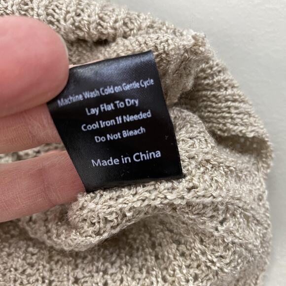 POL Sweater Womens Medium Taupe Double V Neck Oversized Slouchy Chunky Open Knit - Picture 12 of 14